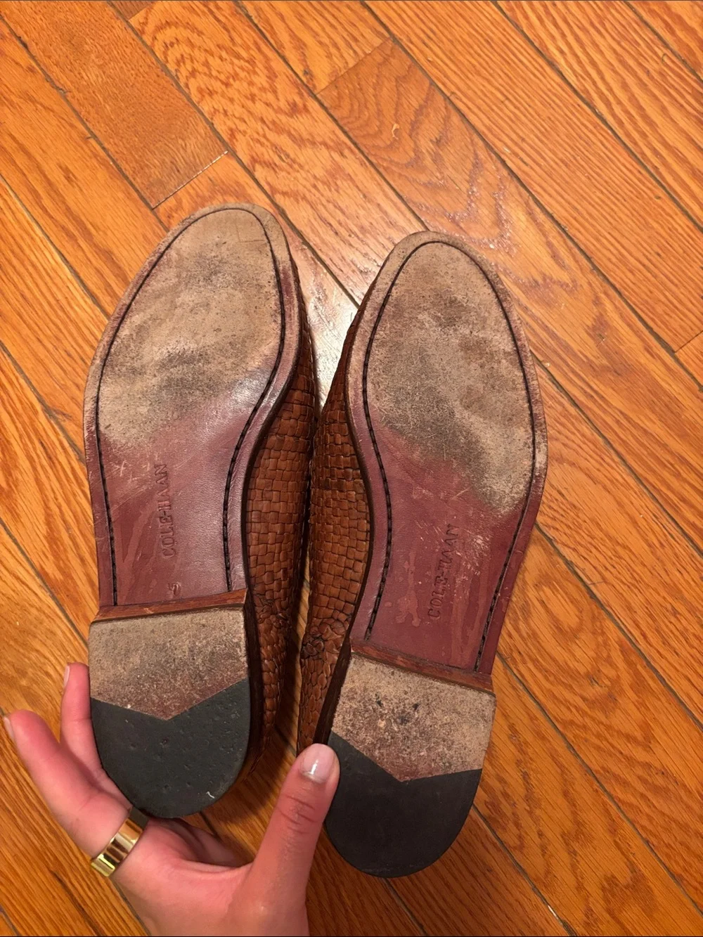 Cole Haan Brown Woven Leather Slip-On Loafers